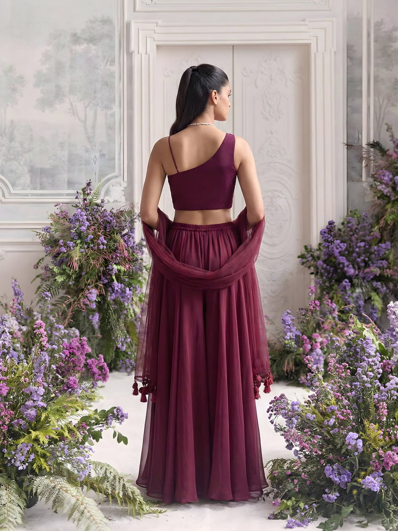 Sienna Wine Handcrafted Khatli Sharara Set