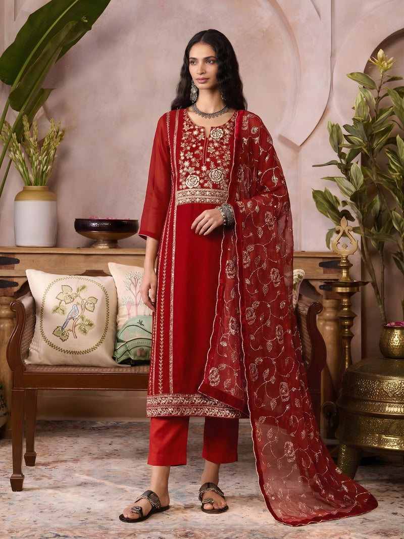 Crimson Γlan Organza Kurta Set