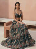 Midnight Bloom Printed Georgette Lehenga Set