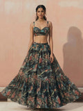 Midnight Bloom Printed Georgette Lehenga Set