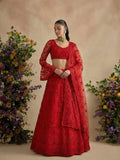 Red Color Heavy Embroidered Net Lehenga Choli With Dupatta