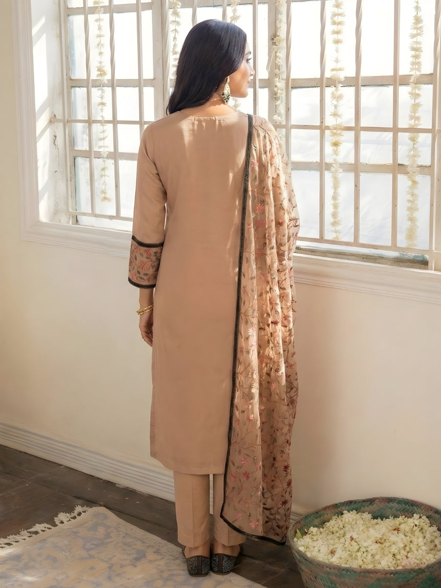 Dusty Rose Multicolour Thread Embroidered Georgette Pant Suit