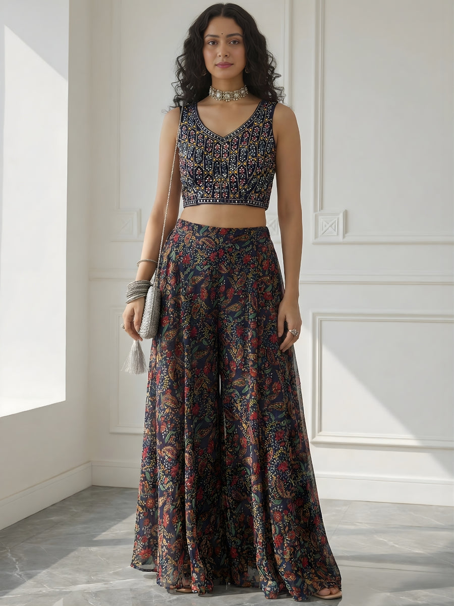 Midnight Opal Sharara And Cape Set