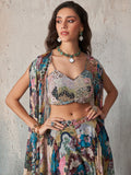 Elara Printed Chinnon Cape Sharara Set