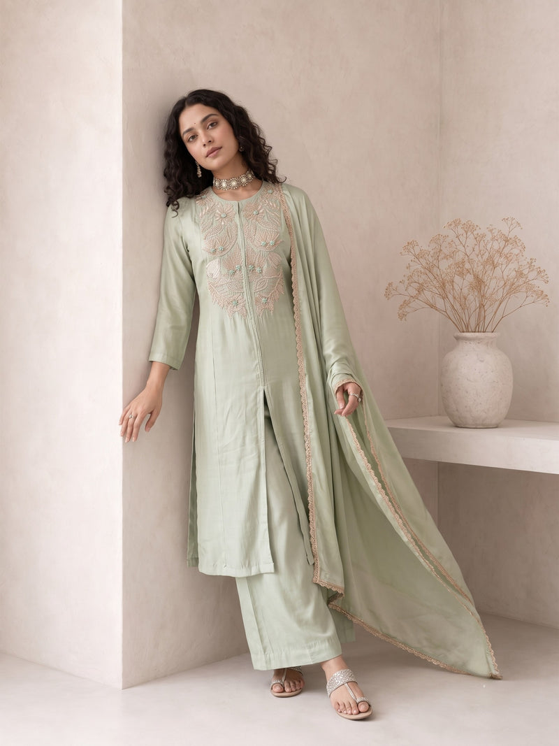 Roselle Sage Silk Anarkali Suit Set