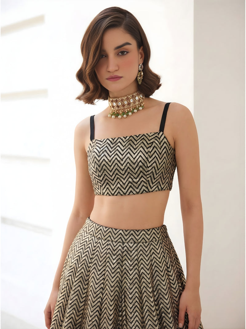 Gold Weave Jacquard Indo-Western Lehenga Set