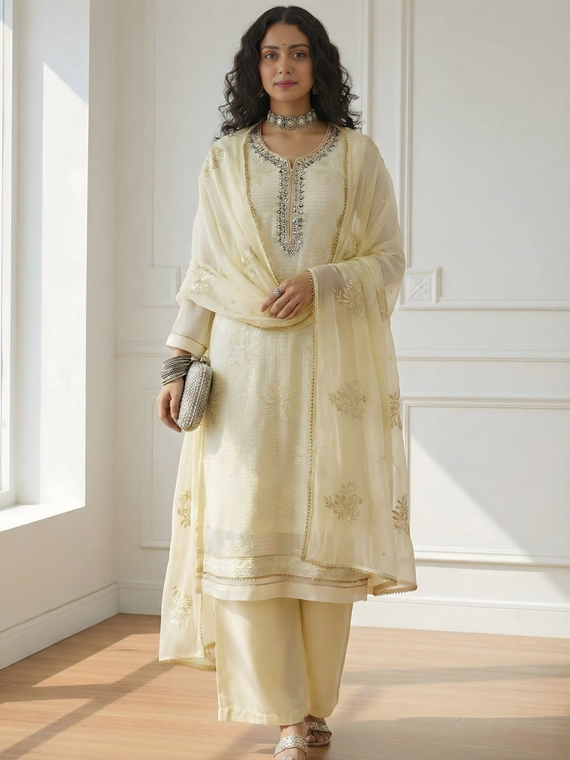 Alizeh Light Yellow Embroidered Salwar Suit - Alizeh Official