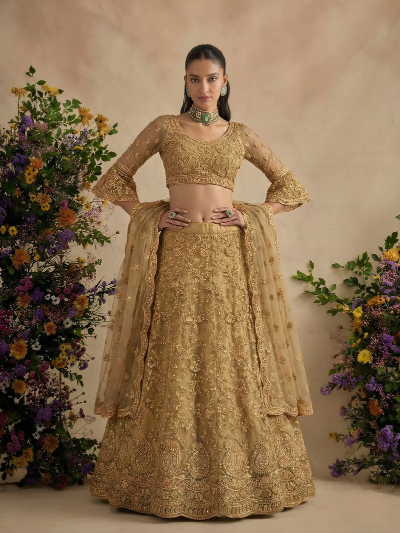 Antique Gold Zarya Embroidered Lehenga Set - Alizeh Official