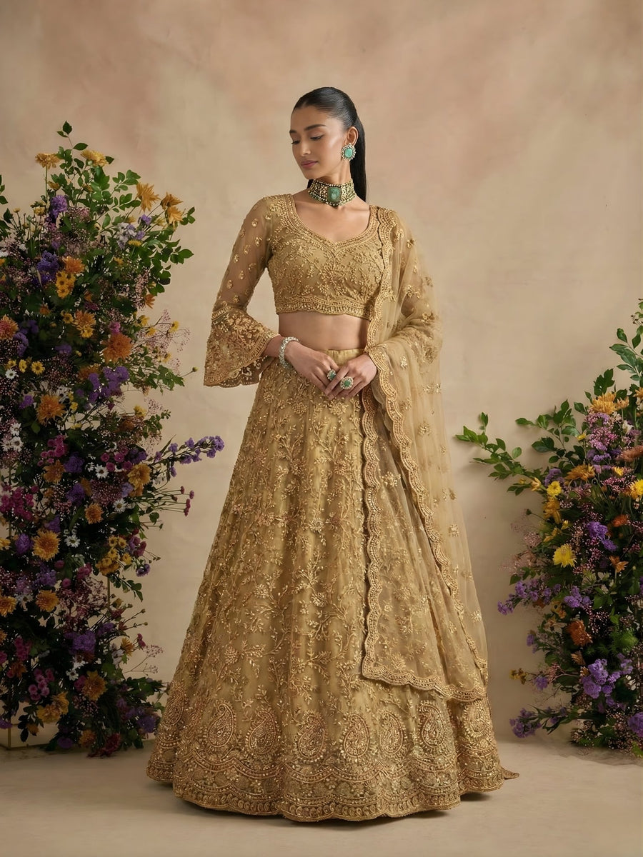 Antique Gold Zarya Embroidered Lehenga Set - Alizeh Official