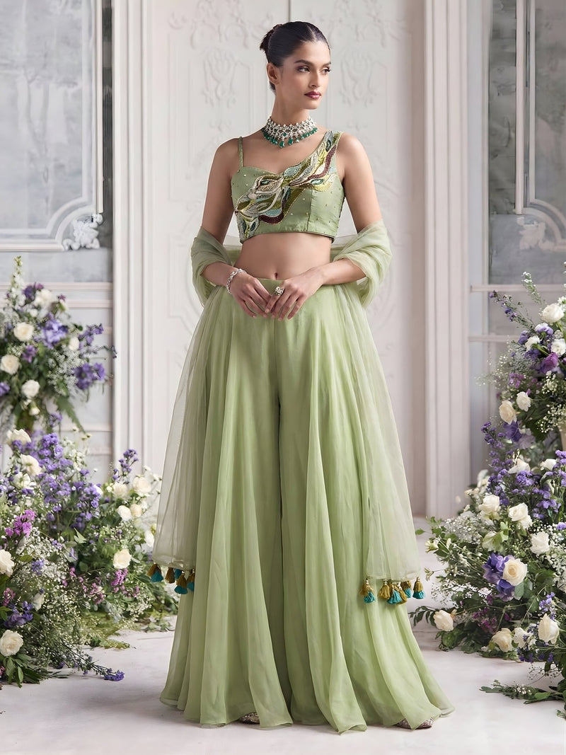 Aveline Sage Handcrafted Khatli Sharara Set - Alizeh Official