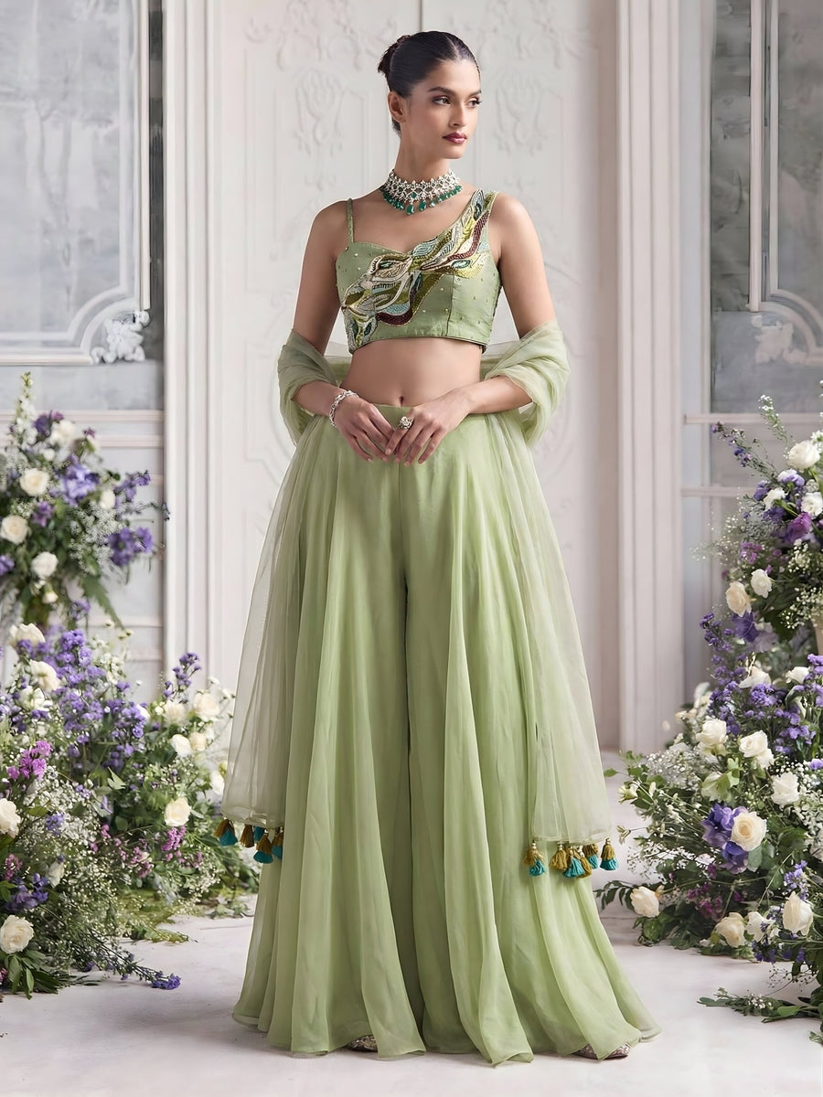 Aveline Sage Handcrafted Khatli Sharara Set - Alizeh Official