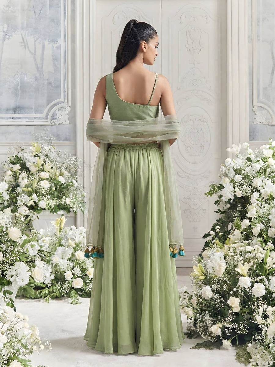 Aveline Sage Handcrafted Khatli Sharara Set - Alizeh Official