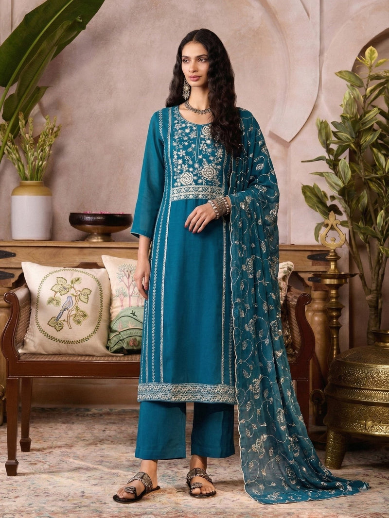 Azure Élan Organza Kurta Set - Alizeh Official