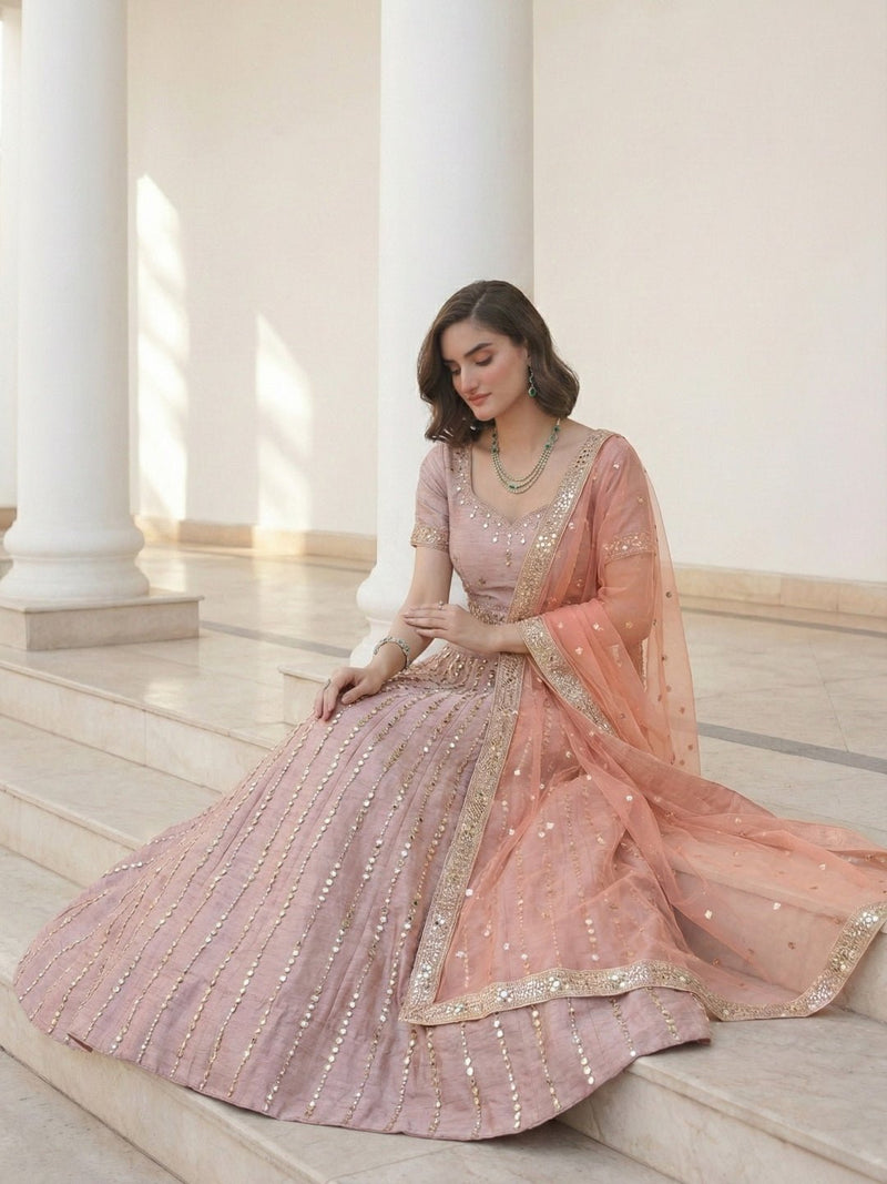 Blush Rose Mirror - Striped Lehenga Set - Alizeh Official