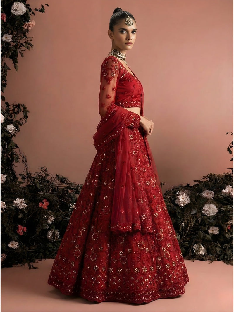 Crimson Celeste Embroidered Lehenga Set - Alizeh Official