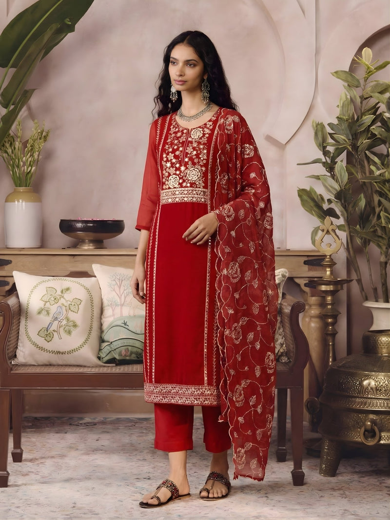Crimson Élan Organza Kurta Set - Alizeh Official