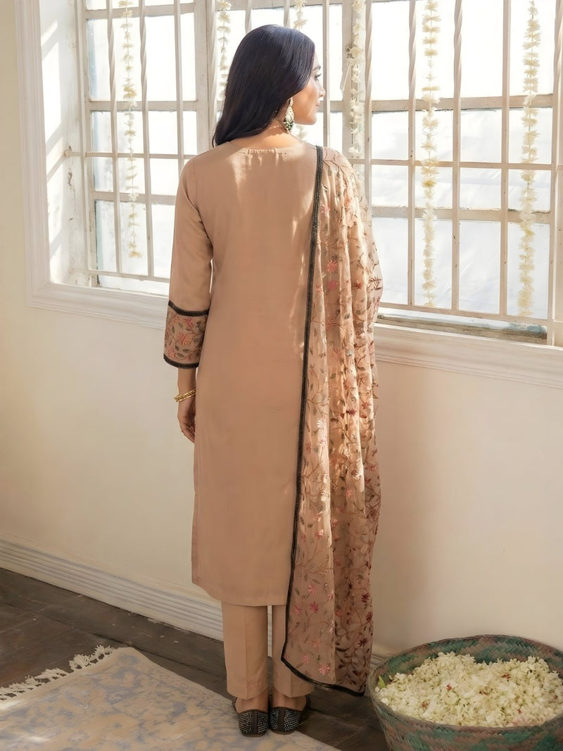 Dusty Rose Multicolour Thread Embroidered Georgette Pant Suit - Alizeh Official