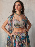 Elara Printed Chinnon Cape Sharara Set - Alizeh Official
