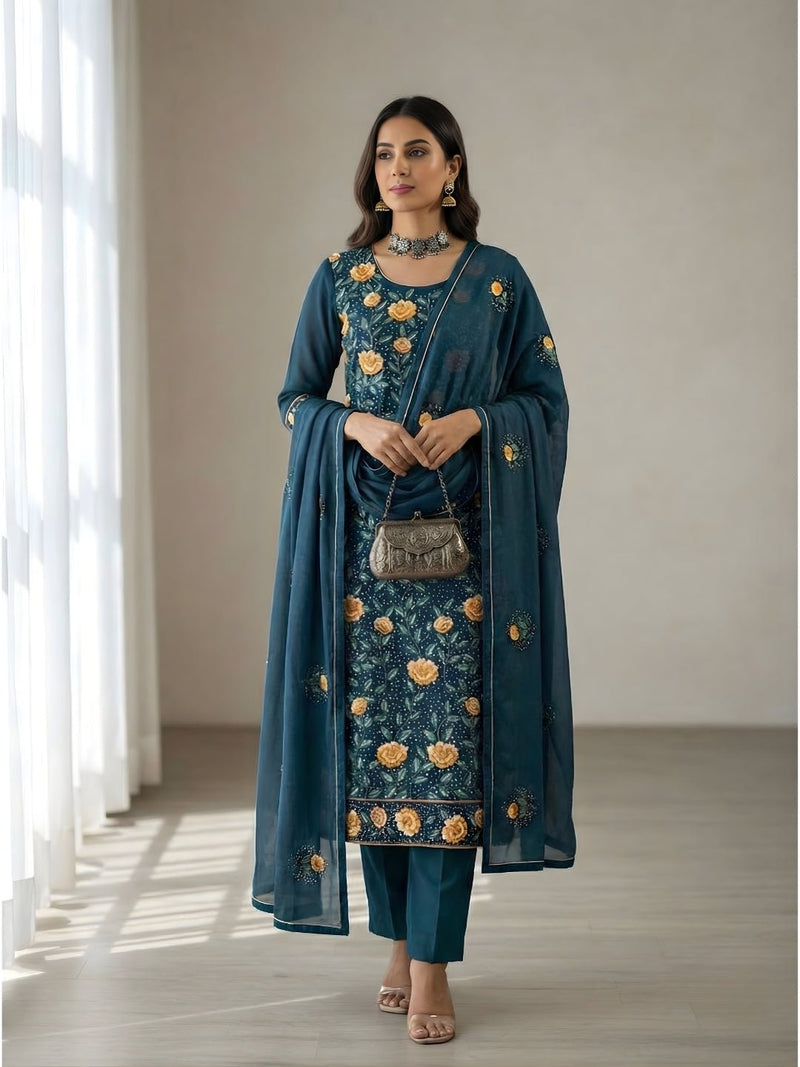 Emerald Bloom Embroidered Kurta Set - Alizeh Official