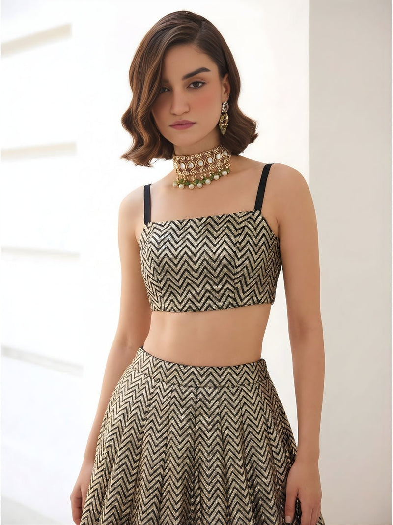 Gold Weave Jacquard Indo - Western Lehenga Set - Alizeh Official