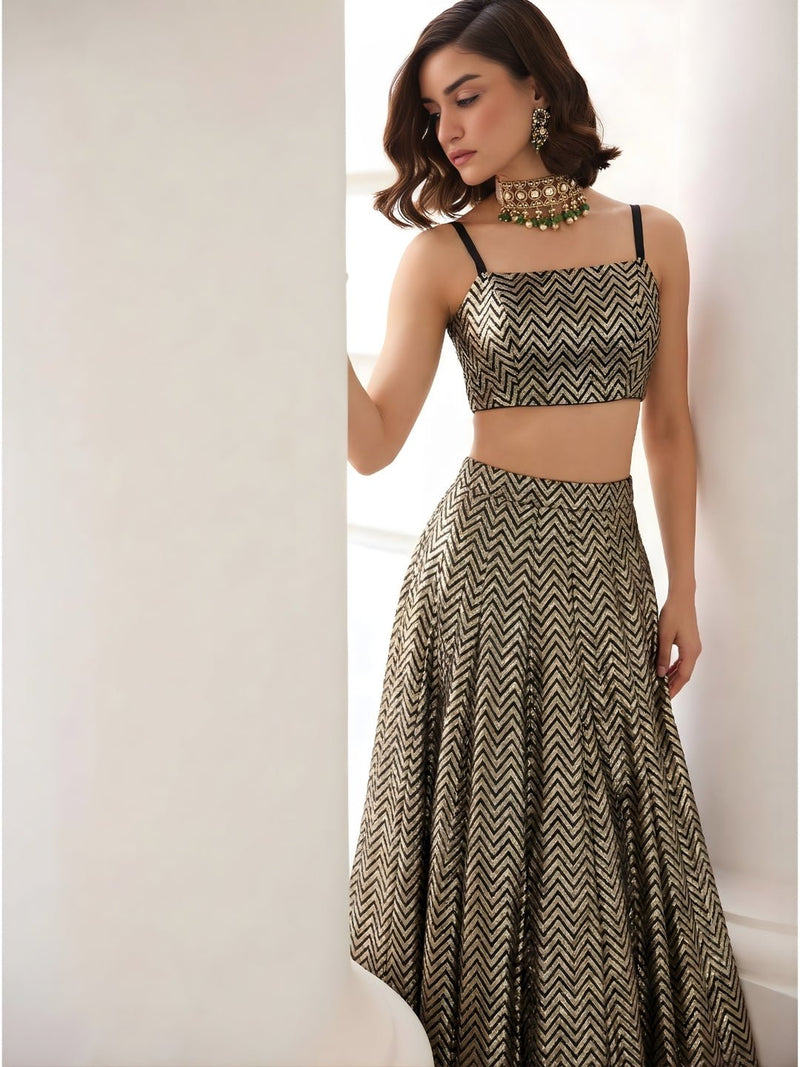 Gold Weave Jacquard Indo - Western Lehenga Set - Alizeh Official