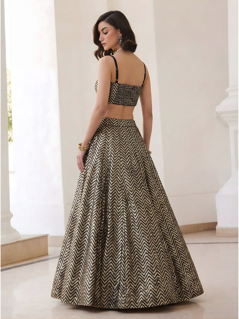 Gold Weave Jacquard Indo - Western Lehenga Set - Alizeh Official