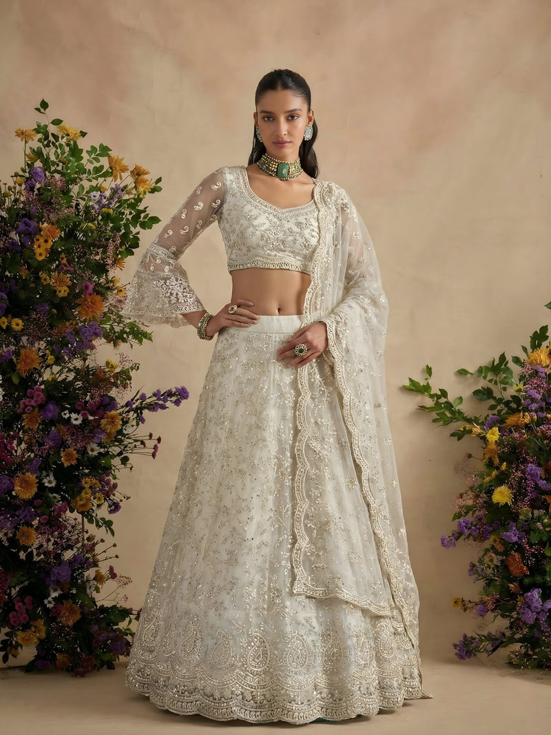 Ivory Zarya Embroidered Lehenga Set - Alizeh Official