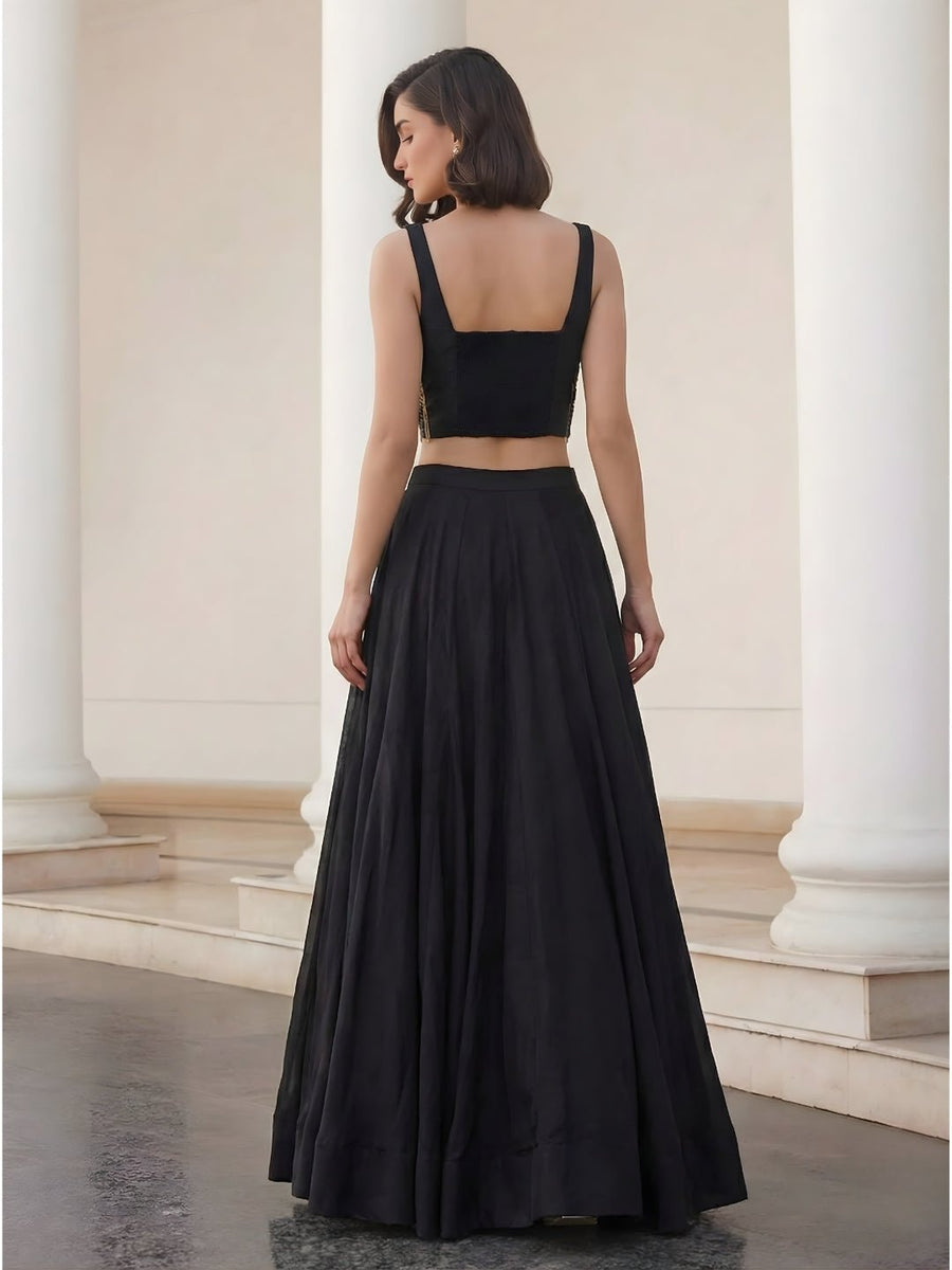 Stylish black lehenga for engagement function