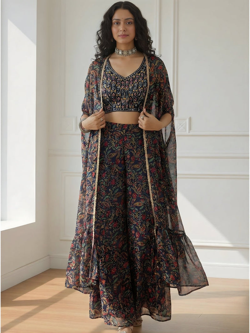 Midnight Opal Sharara And Cape Set - Alizeh Official