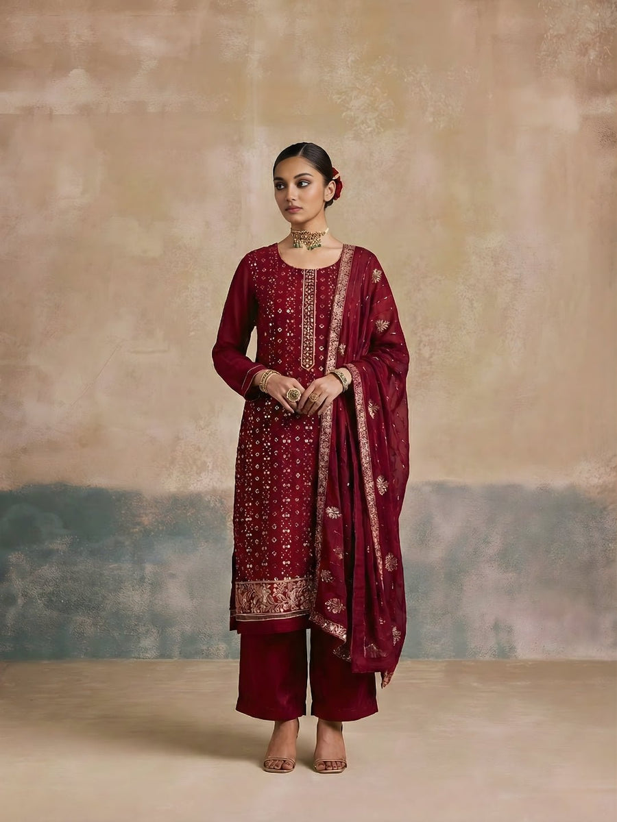 Royal Magenta Embroidered Georgette Palazzo Suit Set - Alizeh Official