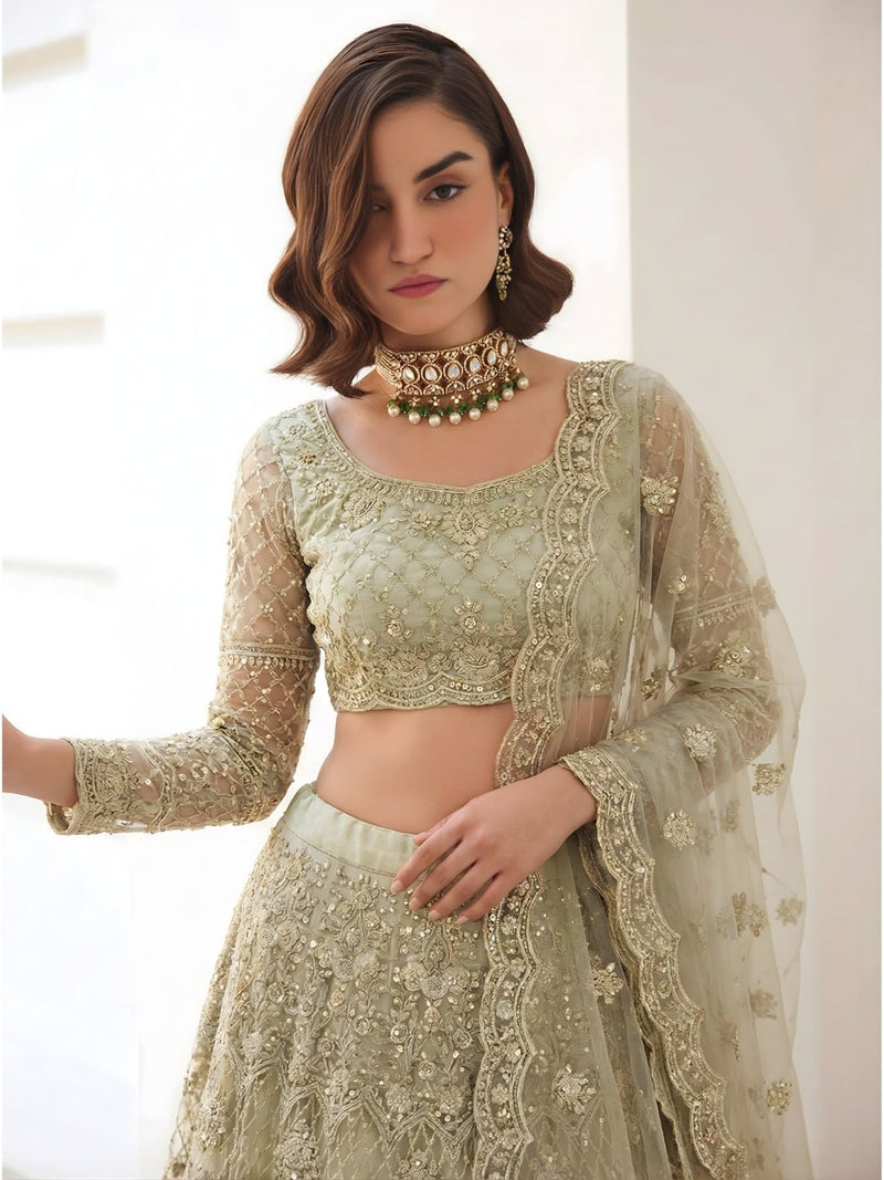 Sage Aster Embroidered Lehenga Set - Alizeh Official
