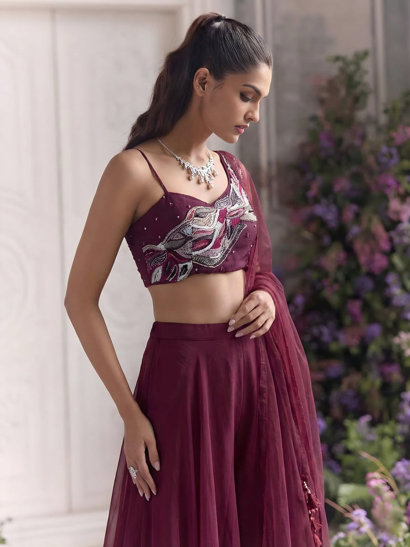 Sienna Wine Handcrafted Khatli Sharara Set - Alizeh Official