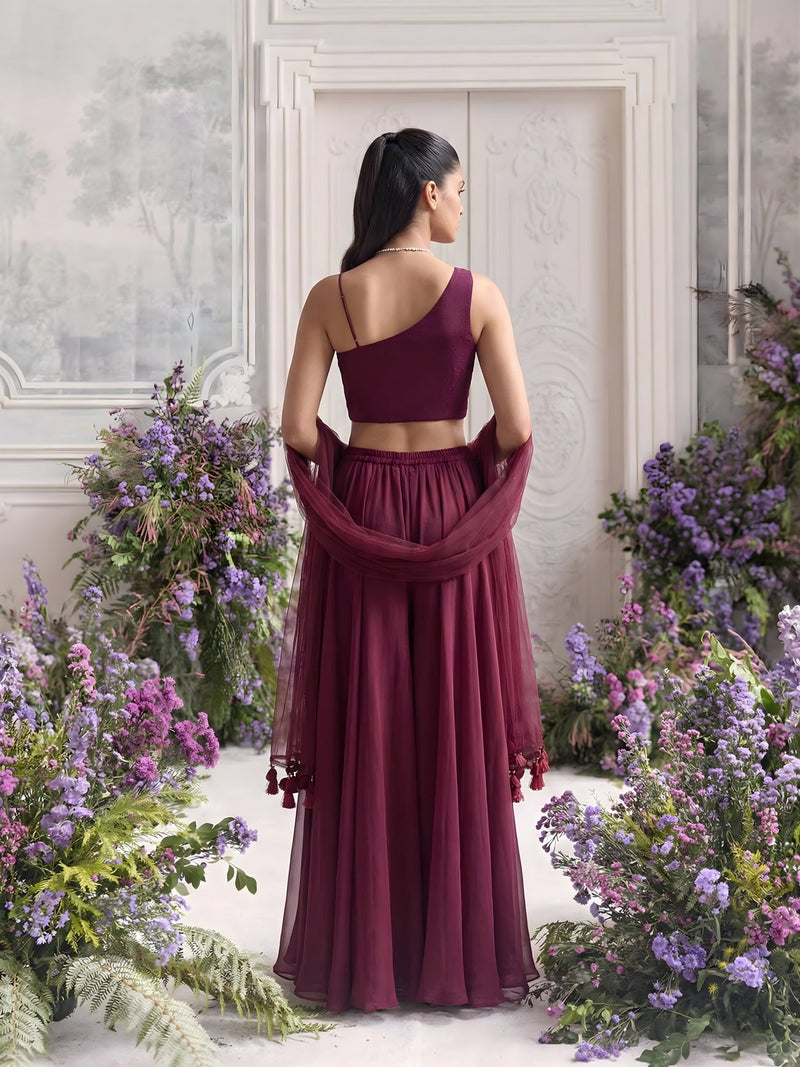 Sienna Wine Handcrafted Khatli Sharara Set - Alizeh Official