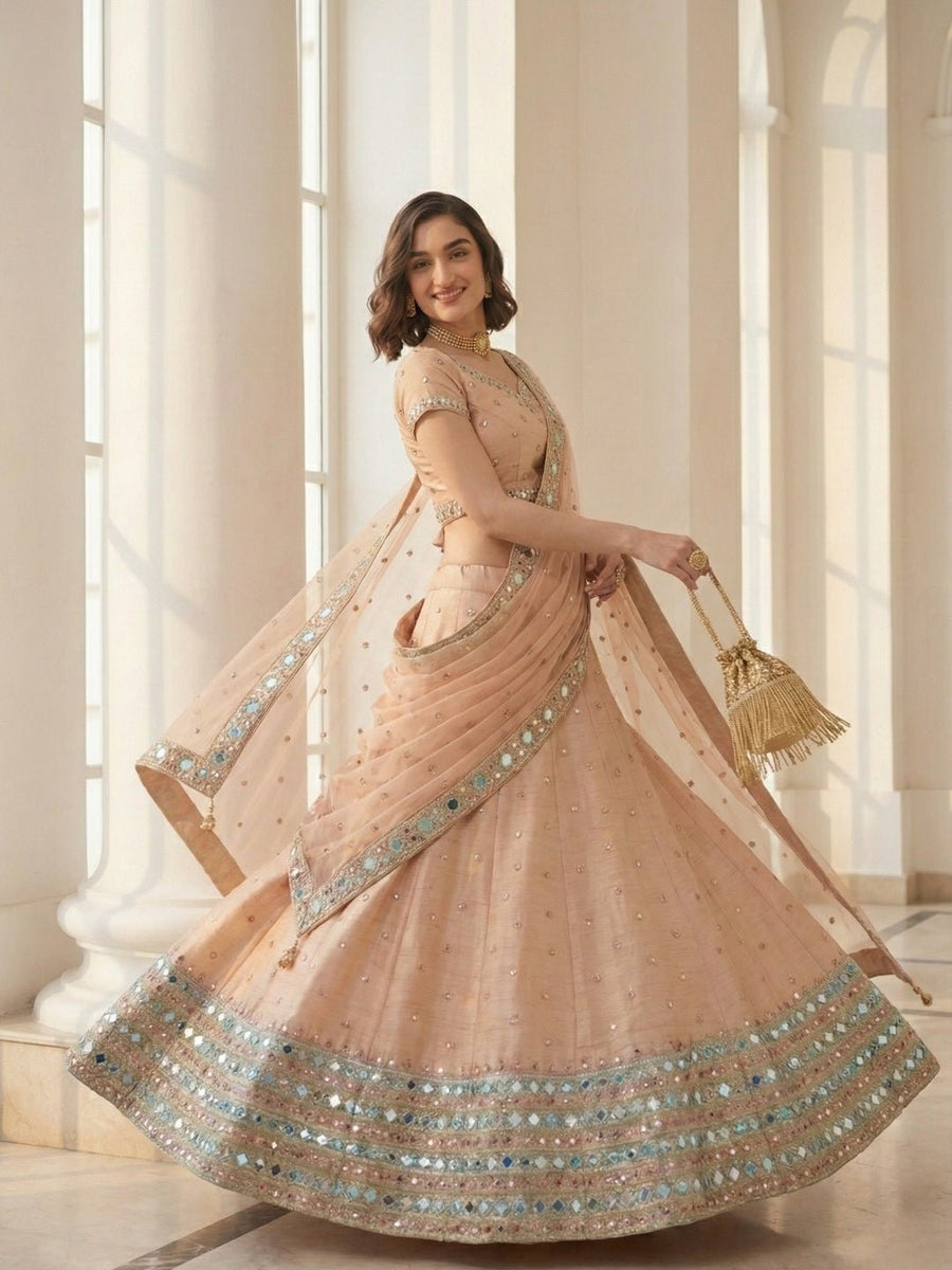 Soft Peach Mirror - Work Lehenga Set - Alizeh Official
