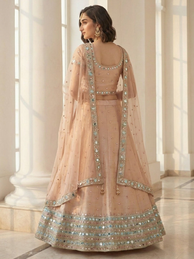 Soft Peach Mirror - Work Lehenga Set - Alizeh Official