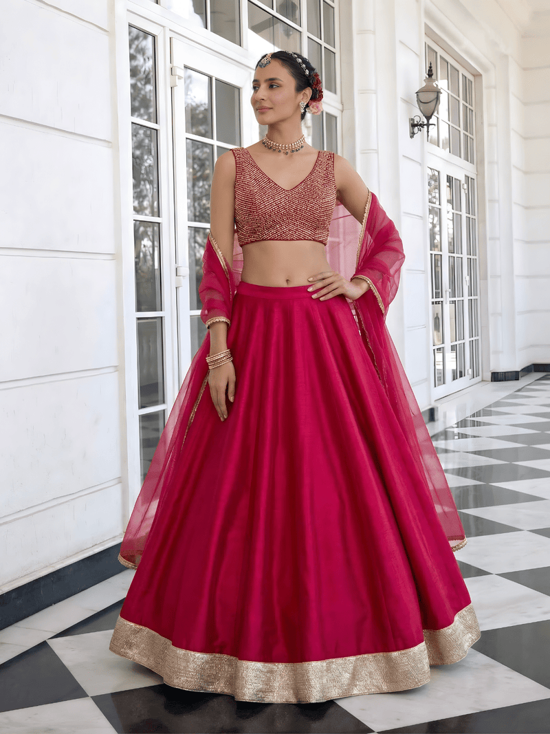 Solara Crimson Vichitra Silk Lehenga Set - Alizeh Official
