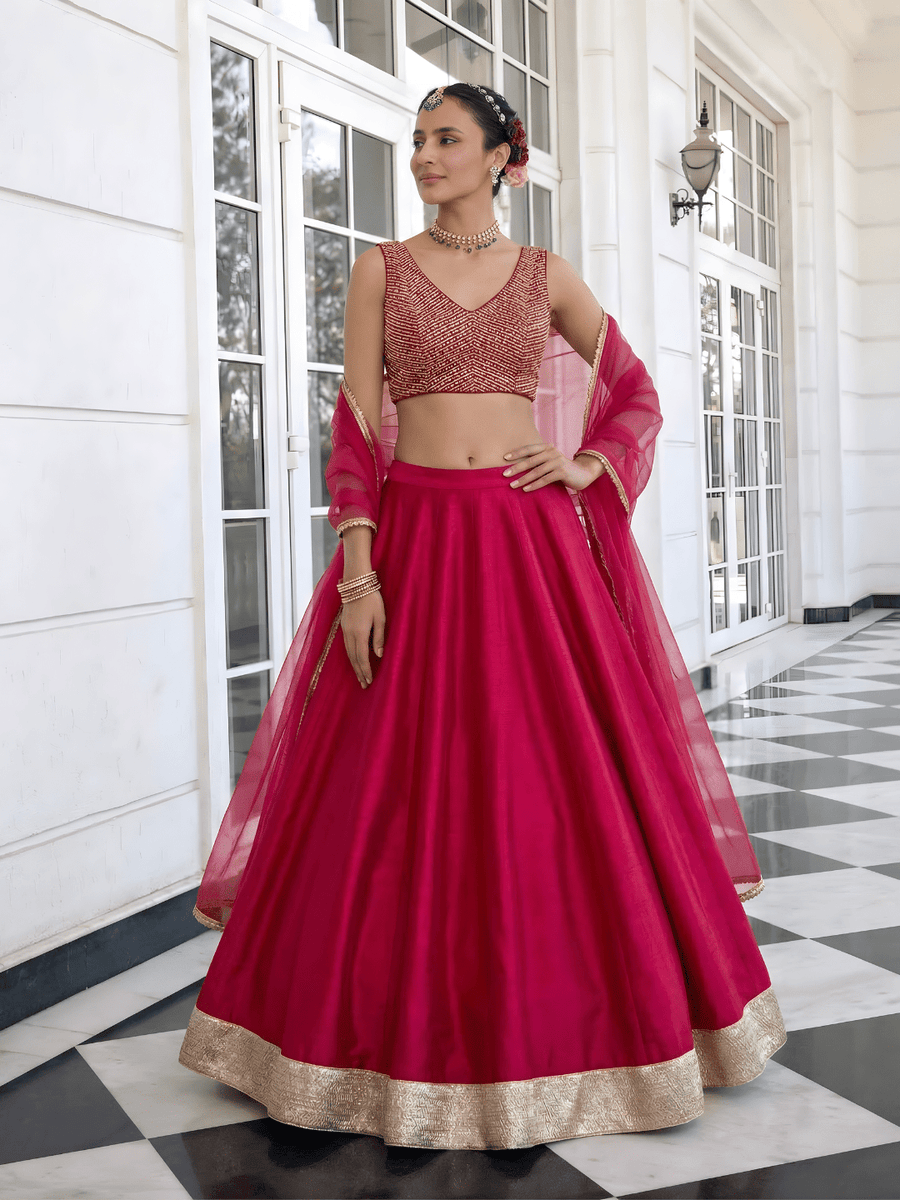 Solara Crimson Vichitra Silk Lehenga Set - Alizeh Official