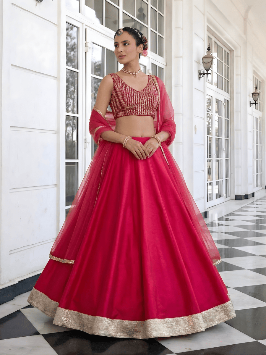 Solara Crimson Vichitra Silk Lehenga Set - Alizeh Official