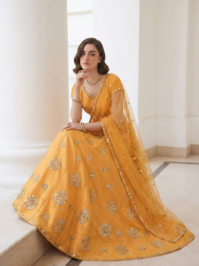 Sunlit Mustard Mirror - Work Lehenga Set - Alizeh Official