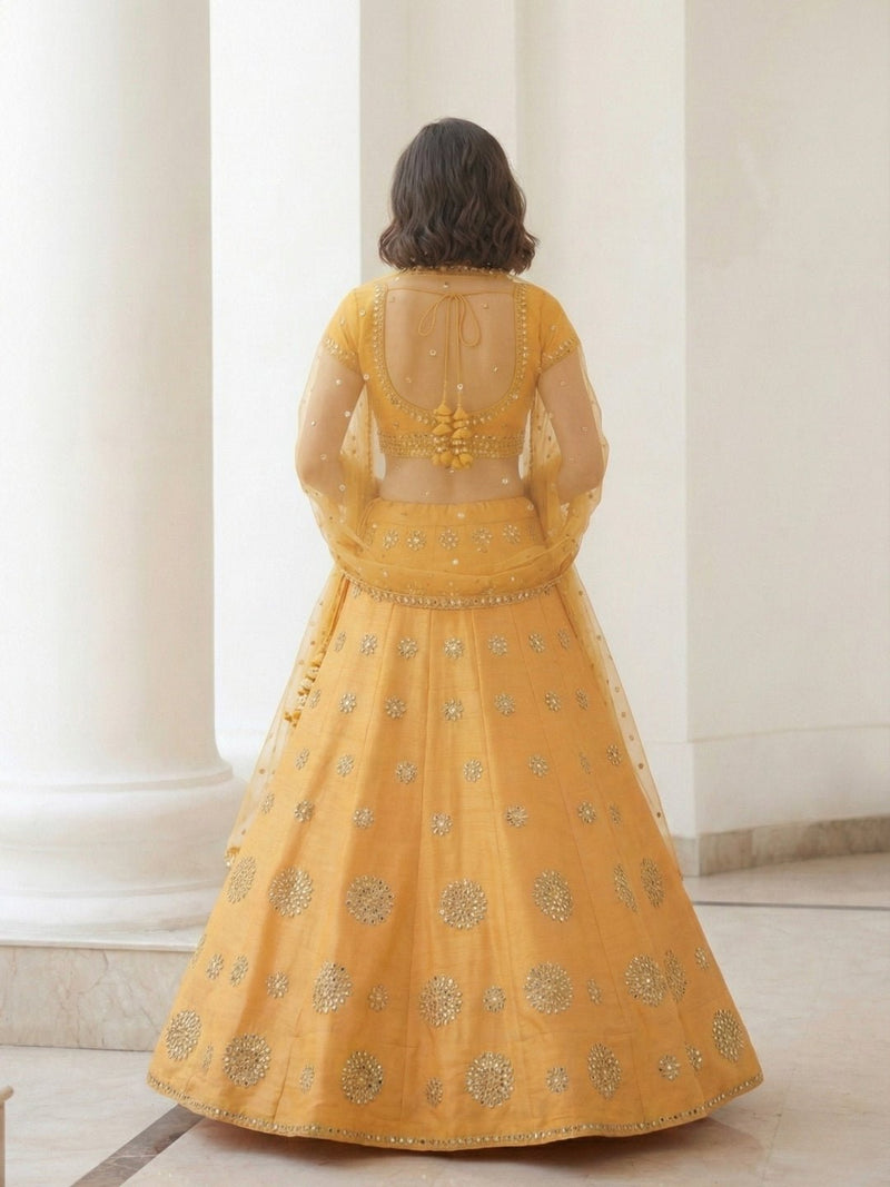 Sunlit Mustard Mirror - Work Lehenga Set - Alizeh Official