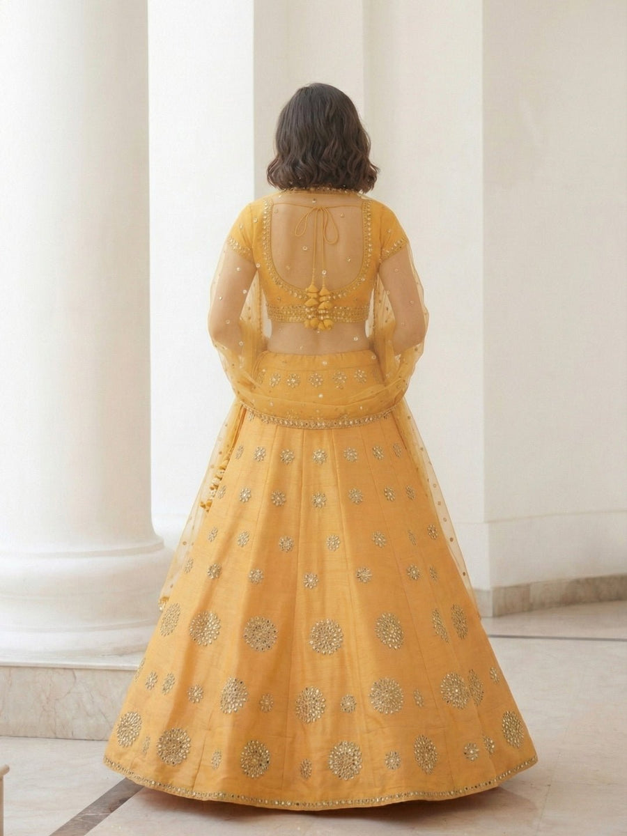 Sunlit Mustard Mirror - Work Lehenga Set - Alizeh Official