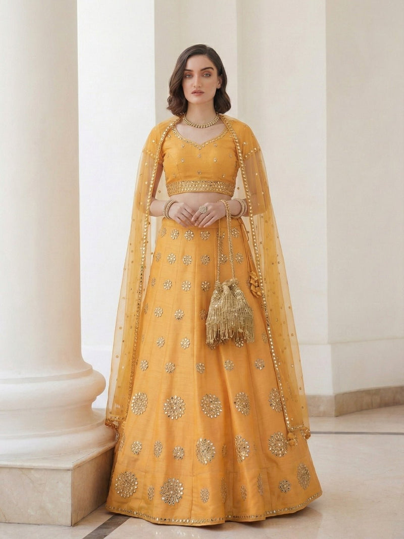 Sunlit Mustard Mirror - Work Lehenga Set - Alizeh Official