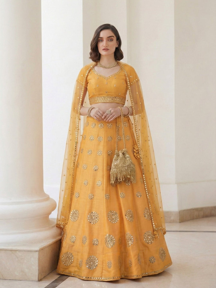 Sunlit Mustard Mirror - Work Lehenga Set - Alizeh Official