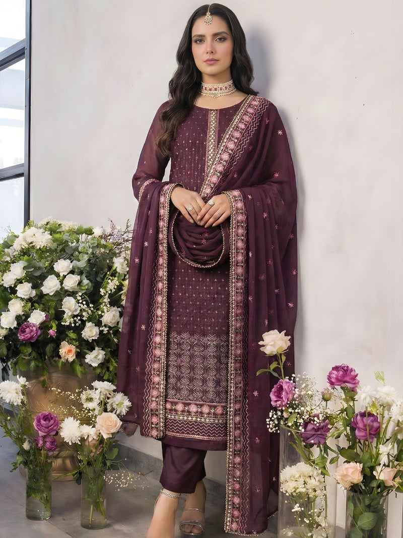 Wine Straight Embroidered Kurta Set - Alizeh Official