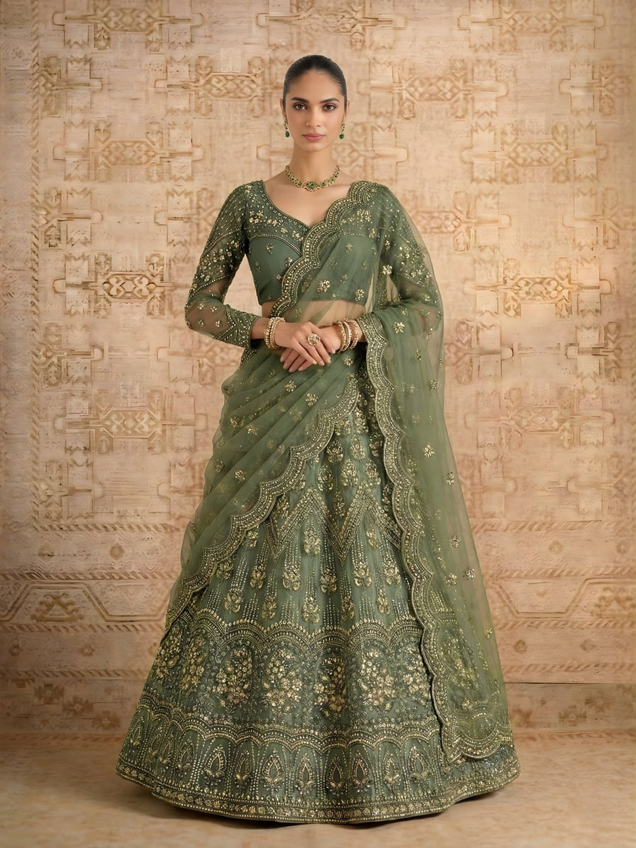 Zaria Emerald Embroidered Bridal Lehenga Set - Alizeh Official