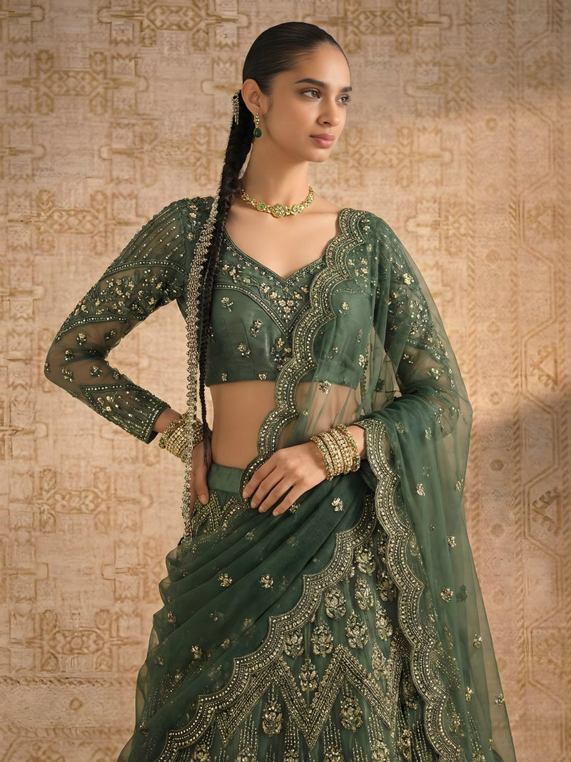Zaria Emerald Embroidered Bridal Lehenga Set - Alizeh Official