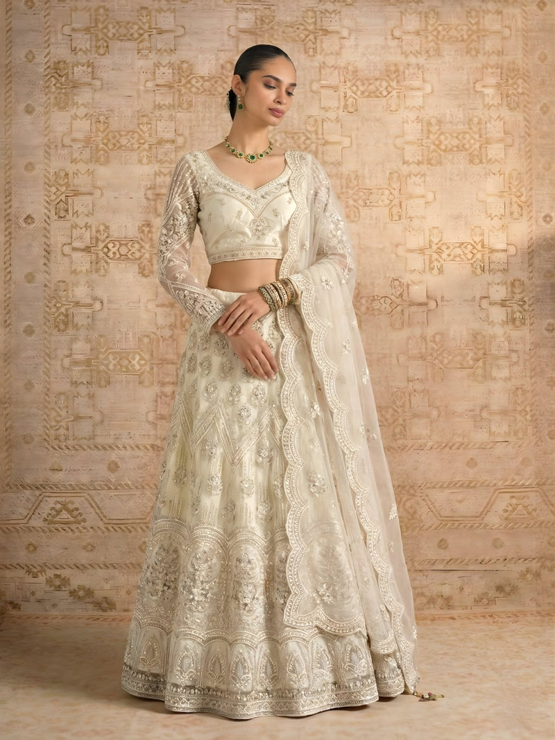 Zaria Ivory Embroidered Bridal Lehenga Set - Alizeh Official